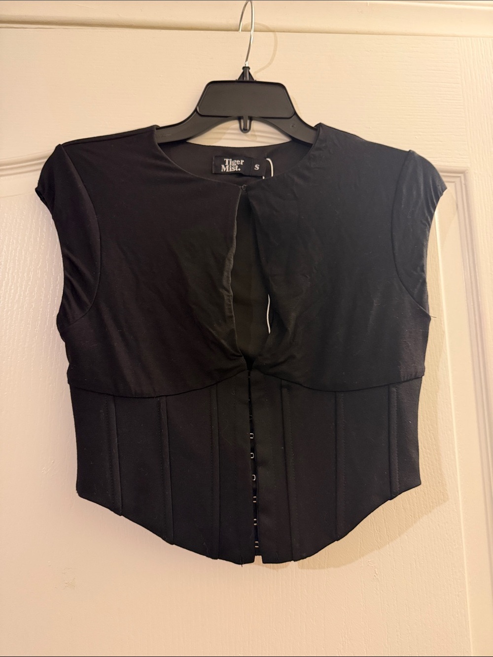 Tiger Mist Black Corset Crop Top with Cap Sleeves
